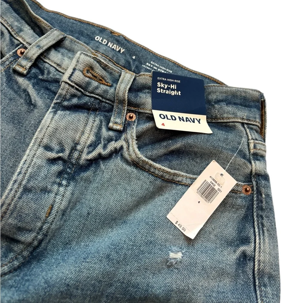 Old Navy extra hi-rise Sky-Hi Straight Jeans size 4 button fly raw hem - Picture 5 of 9